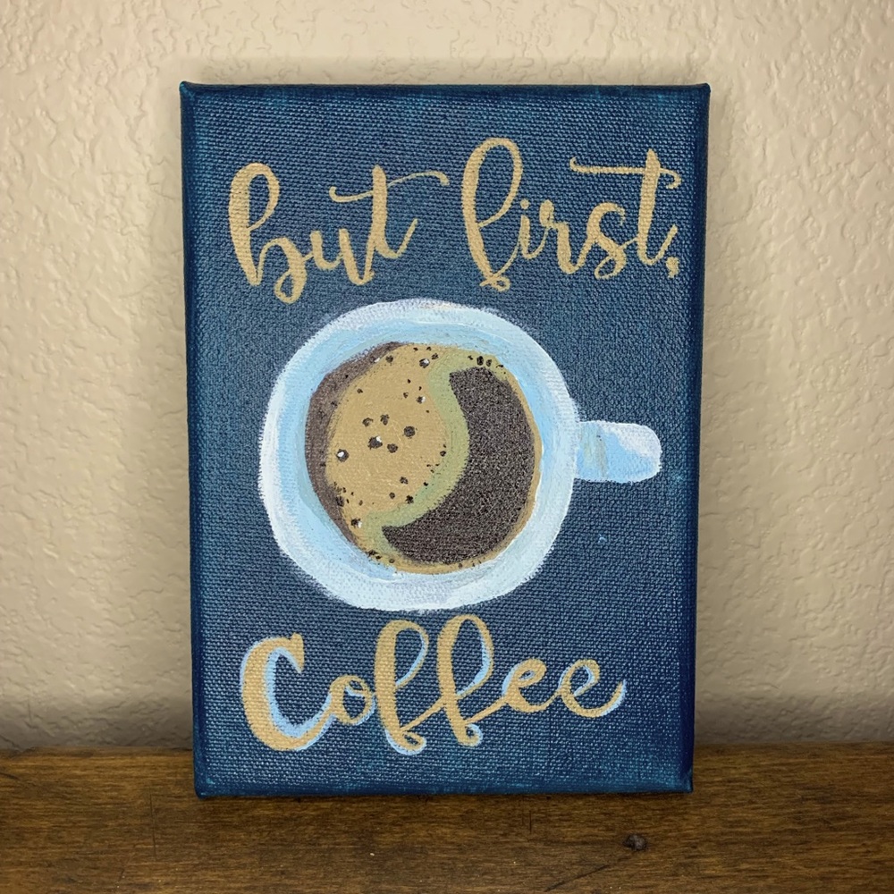 Blue Canvas Art with Coffee Design